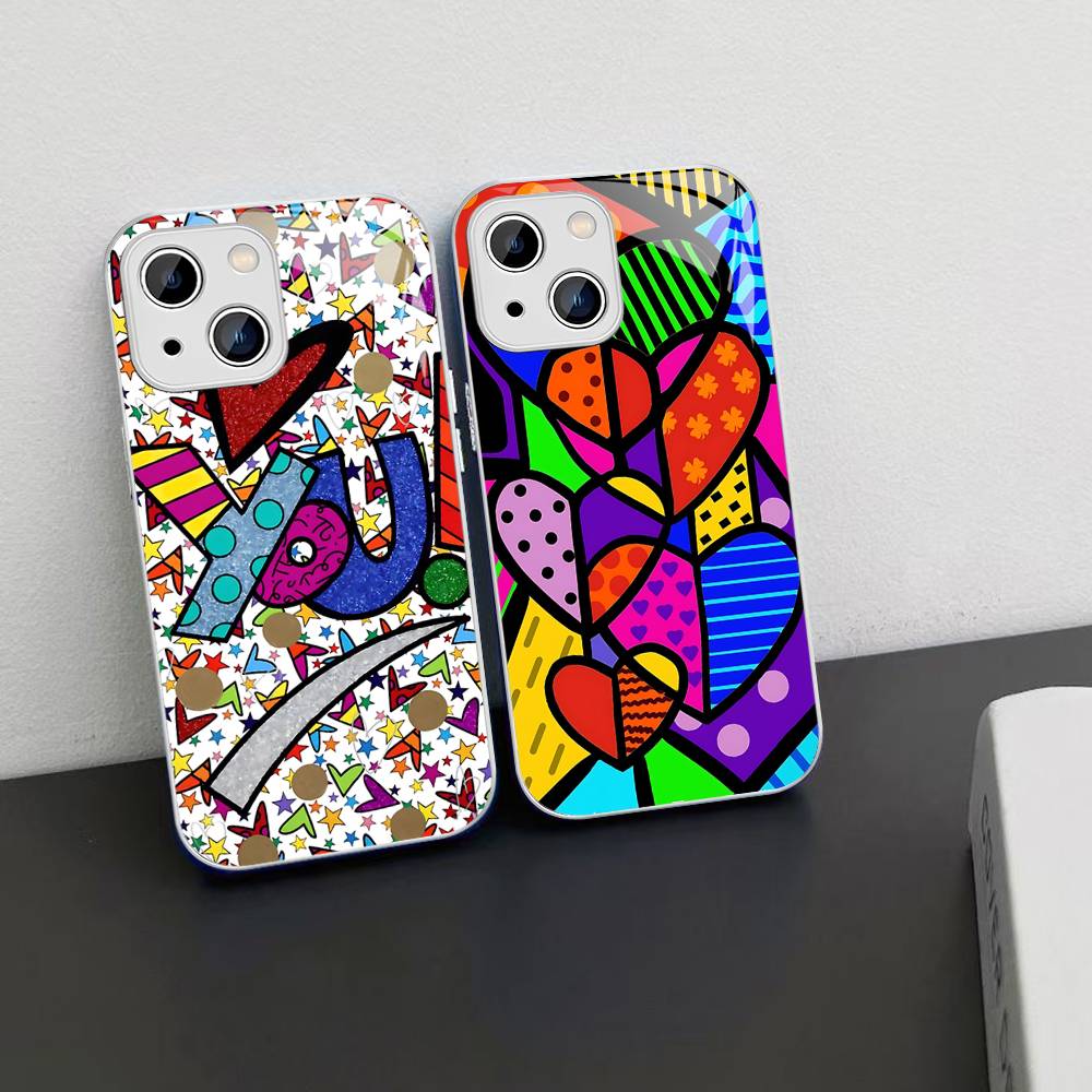 Art R-Romero Britto For IPhone 14 13 12 Mini 11 Pro XS Max X XR 14 Plus Tempered Glass Cover