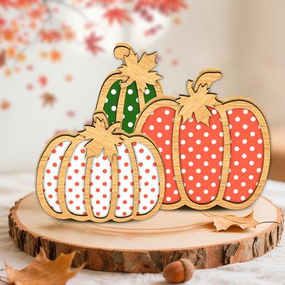 Décor d'automne pour la maison, Décor d'automne en bois citrouille en trois pièces, Plateau à plusieurs niveaux, Manteau de cheminée, Étagère, Décor