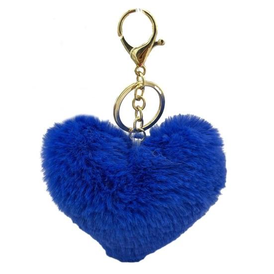 

Keychain Fluffy Heart Charm Key Fur Keychain Bag Ring Artificial Faux Rabbit Pendant Car Key Decoration королівський синій колір