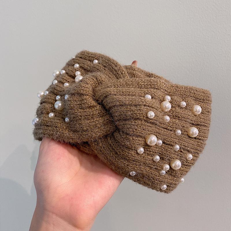 New Korean Style Wide Cross Pearl Headbands For Woman Hairband Elastic Sports Yoga Headwear Girls Hair Band Hair Accessories