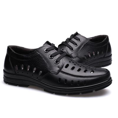 2025 Summer Business Leather Shoes Cowhide Dad Shoes Men's Hollow Hole Shoes Middle-aged and Elderly Leather Sandals Casual Shoes Men's Shoes