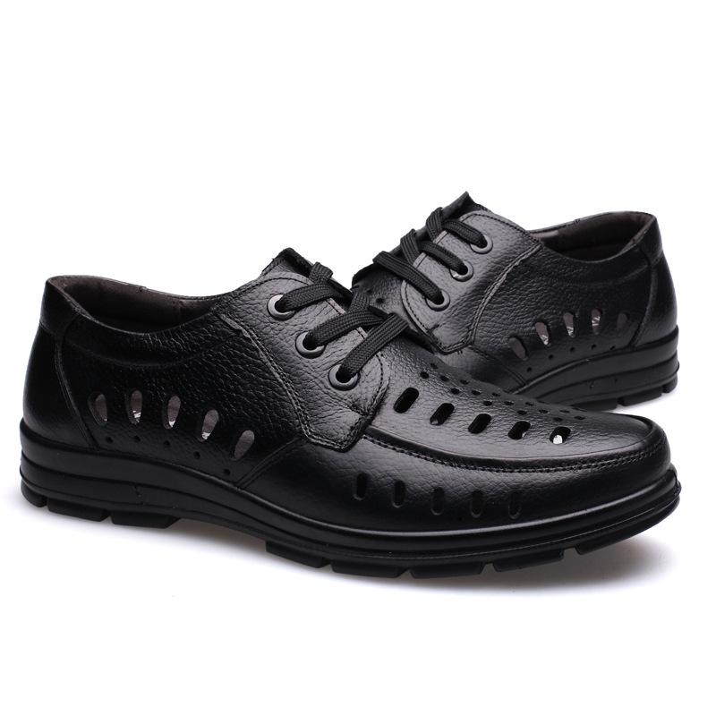 2025 Summer Business Leather Shoes Cowhide Dad Shoes Men's Hollow Hole Shoes Middle-aged and Elderly Leather Sandals Casual Shoes Men's Shoes