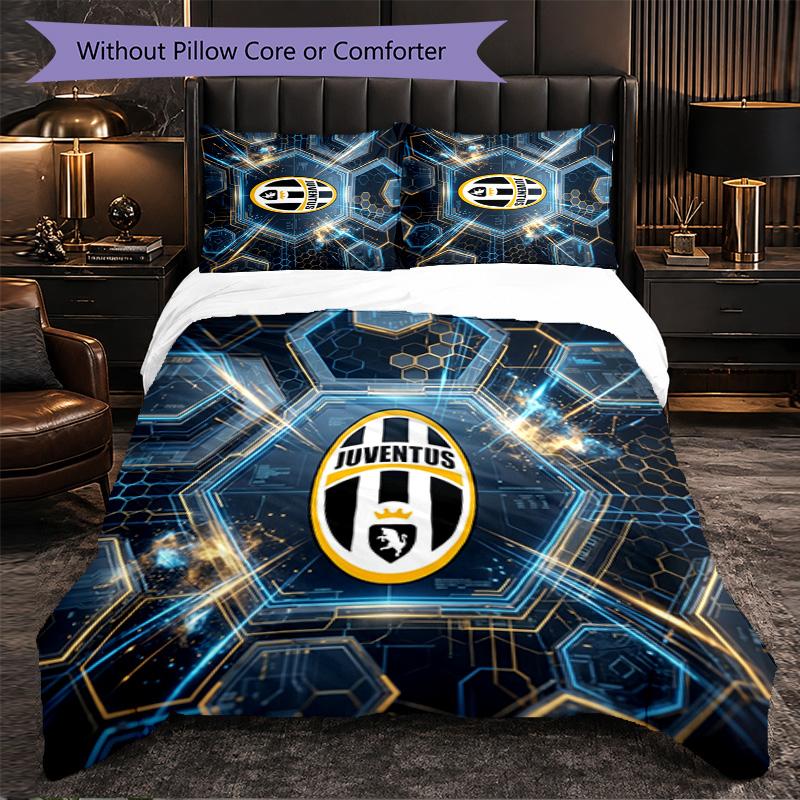 Juventus FC Pattern 3 Pieces Bedding Set Soft Microfiber Duvet Cover with Pillow Cases for Bedroom
