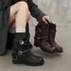 Women'S Shoes New Early Autumn Retro Metal Adjustable Height Increase Soft Dough Old Style Short Tube Western Knight Boots Women