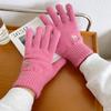 Bear knitted wool gloves winter warm touch screen cute solid color embroidery split finger opening leak finger tide