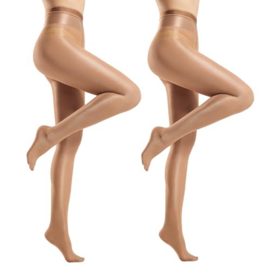 Yilanmy Glänzende Strumpfhosen Für Damen Schimmernde Strumpfhosen Seide Ultra Öl Glänzende Strümpfe 70D Mit Füßen Braun Tanz Jazz Strumpfhosen 2 Paar brown