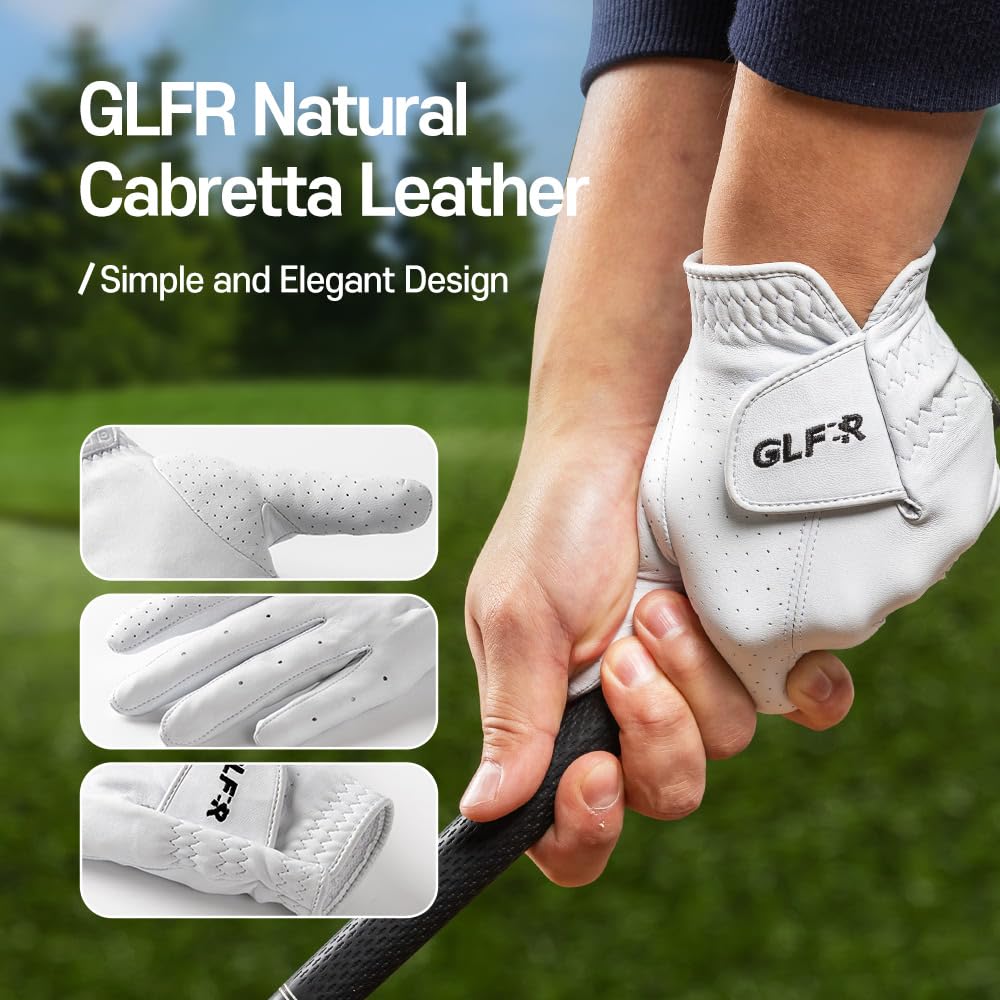 GLFR Premium Top 1% Cabretta Leather Golf Gloves, Silky Grip,