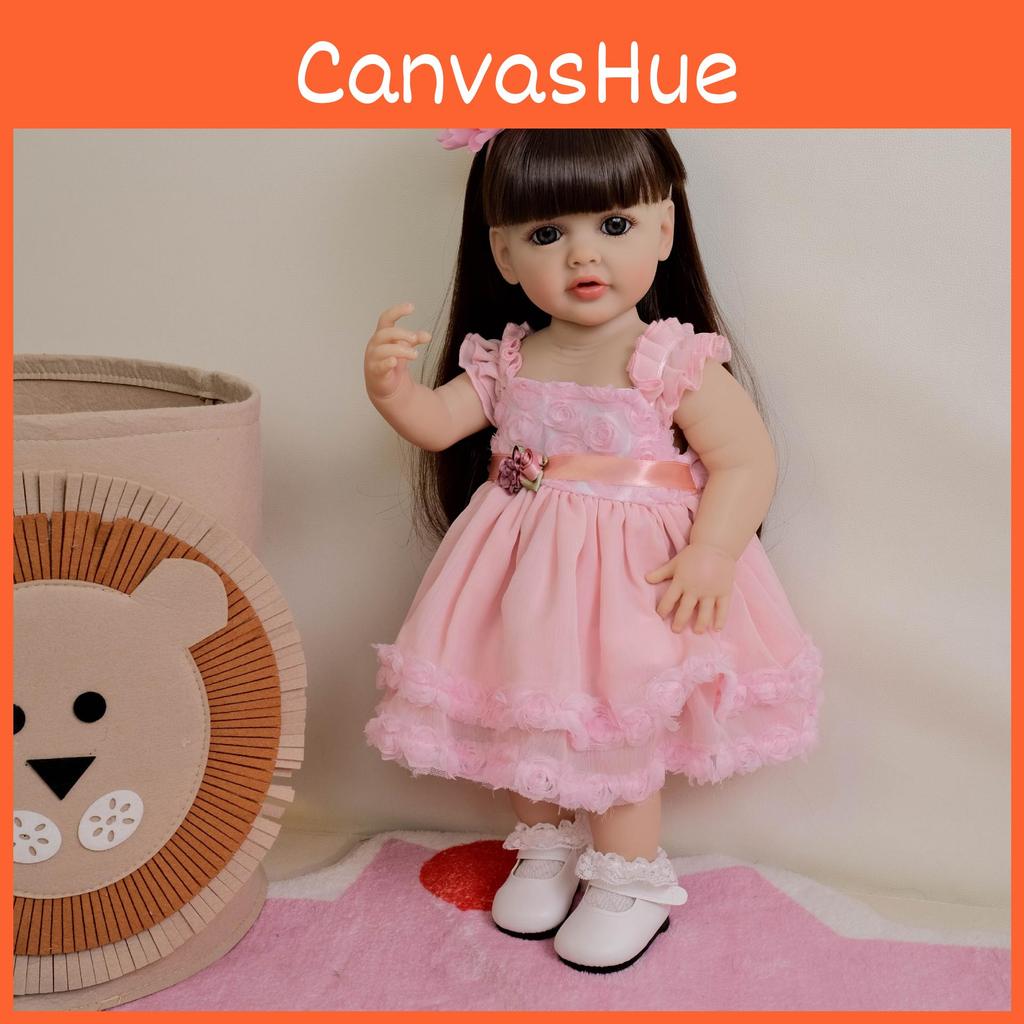 Full Silicone Reborn Baby Doll With Pink Dress And Flower Decoration For Kids Birthday