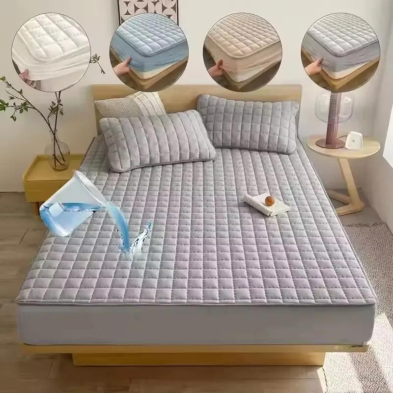 2025 NEW Waterproof Quilted Bedding Protector Cover Anti-mite Anti-bacterial Mattress Cover Embossed Design Bedding Bed Cover Fitted Sheet