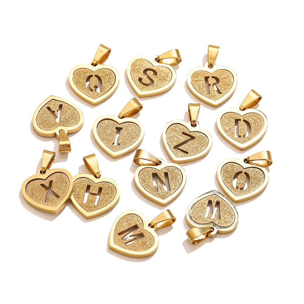 5Pcs/Bag Stainless Steel Gold-plated Heart Letter Pendant DIY Accessory Fashionable Versatile Letter Necklace Pendant