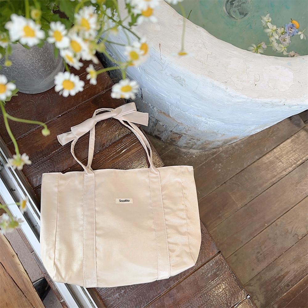Trendy Soft Tote Bag With Bow For Women 2024 Everyday Use Pink Green Beige