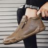 Side Zippers Men Shoes Fashion Breathable Flat Shoe High-top Leather Casual Shoes Solid Color Outdoor Walking Shoe Sneakers Male
