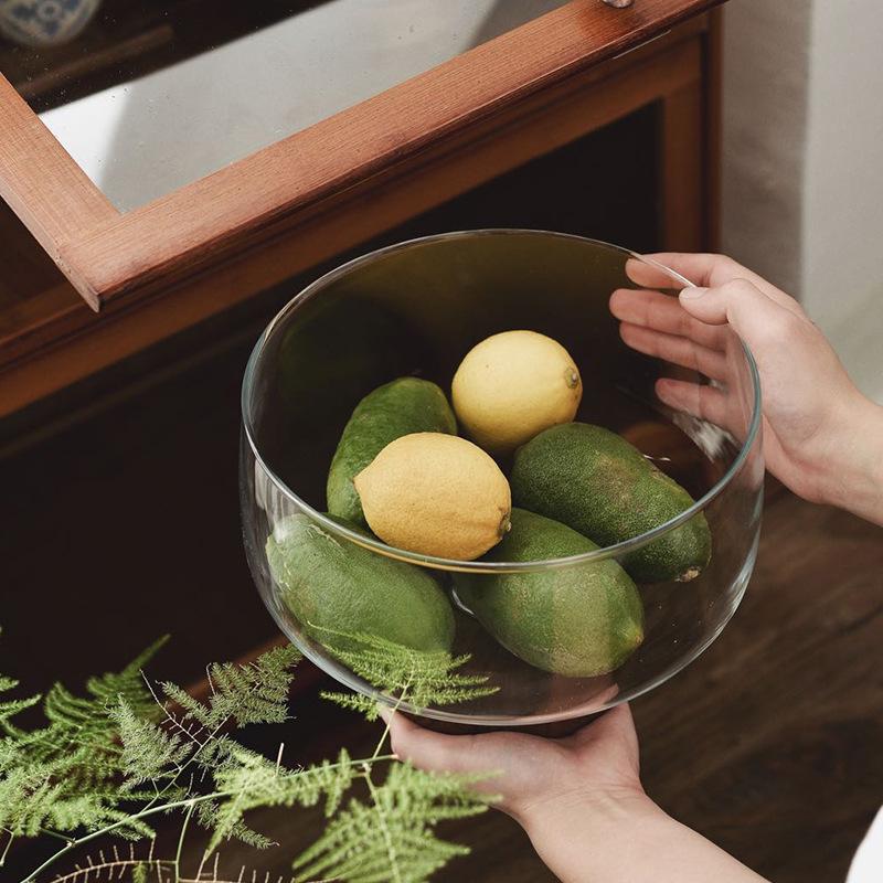 Acacia Wood High-Footed Glass Fruit Bowl and Storage Dish