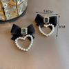 Black Bow Square  Earrings Women Elegant Pearl Heart Jewelry Gifts