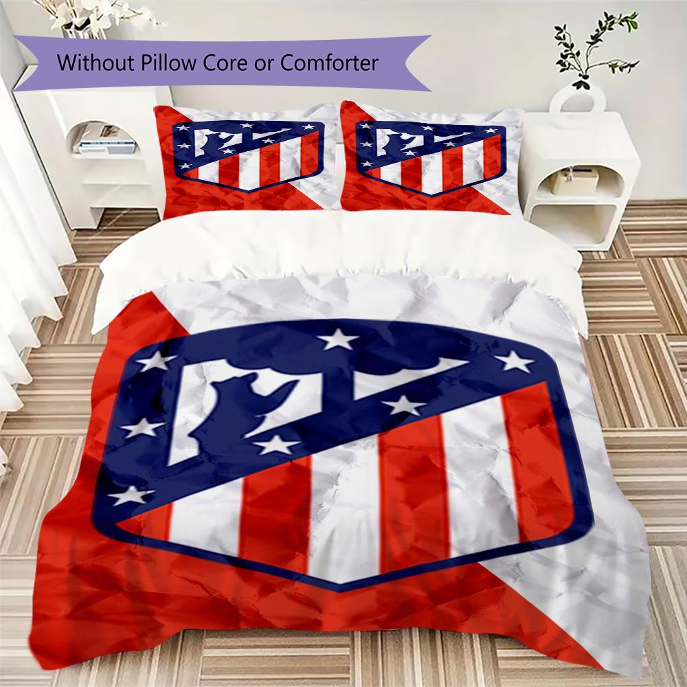 Atletico Madrid Pattern Bedding,Quilt Set Quilt Cover Pillowcase Home Birthday Gift(1 * Duvet Cover + 2 * Pillowcase, Without Core)_lx