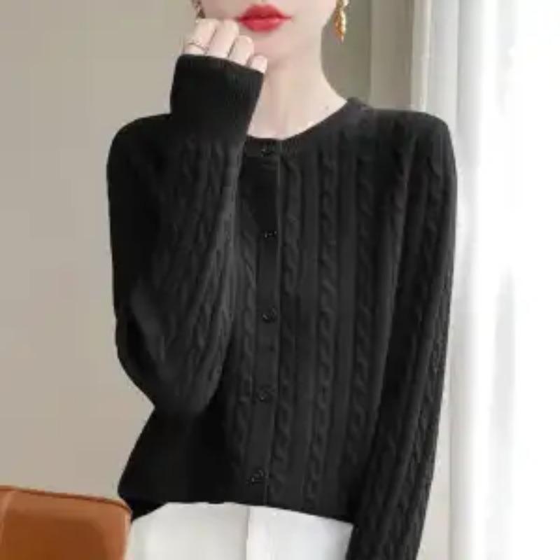 Pulover de Lână Tricotat în Răsucit Cardigan Toamnă Iarnă Nou Gât Rotund Solid Palton Top