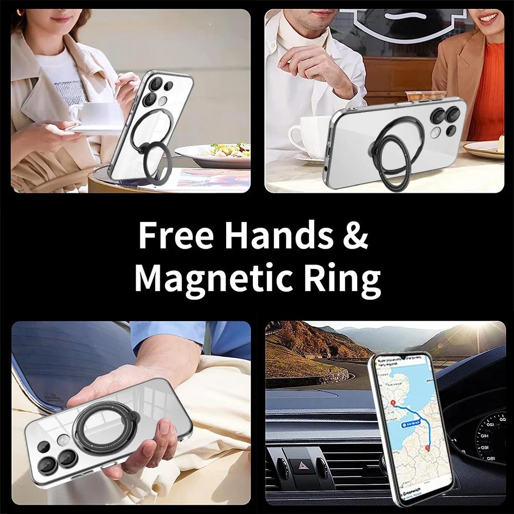 Plating Ring Magnetic Support Transparent Phone Case For Xiaomi A3 14 Pro Ultra 13 13T 12T 11T Pro Poco X6 M6 F5 X4 X3 4G 5G