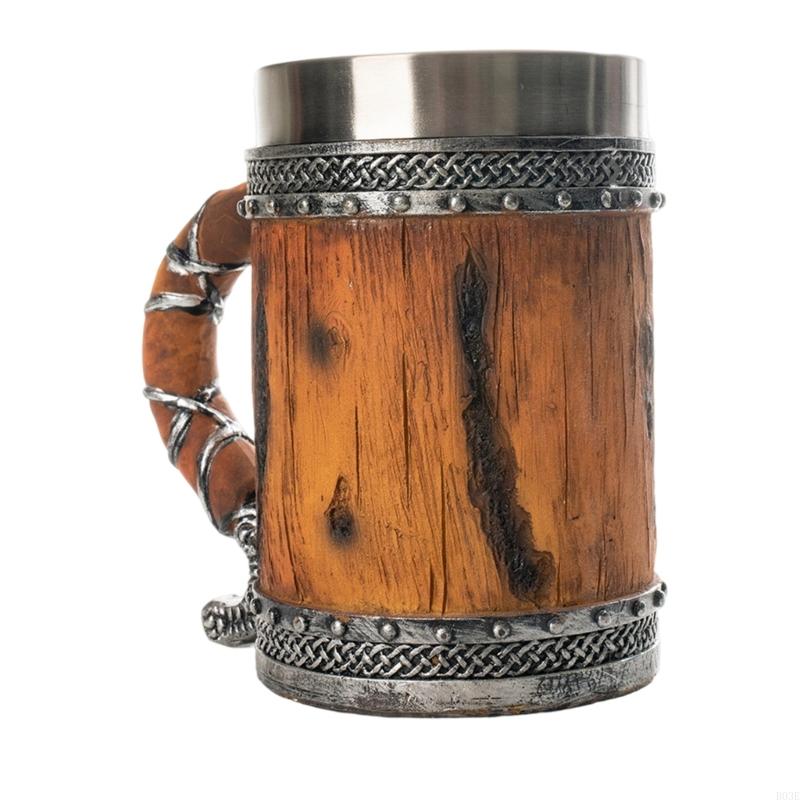 Handmade Wooden Beer Mug with Stainless Steel Liners Rustics Barrels Tankards for Men Beer Stein Unique Beer Gift B03E