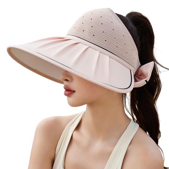 Women's Sun Visor Hat Summer Large Brim Fishing Cap with Bow UV Protection Half Open Top Beach Hat for Hiking Travel