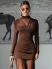 Autumn 2025 European & American Style Long Sleeve Slim Fit Patchwork Chiffon Dress