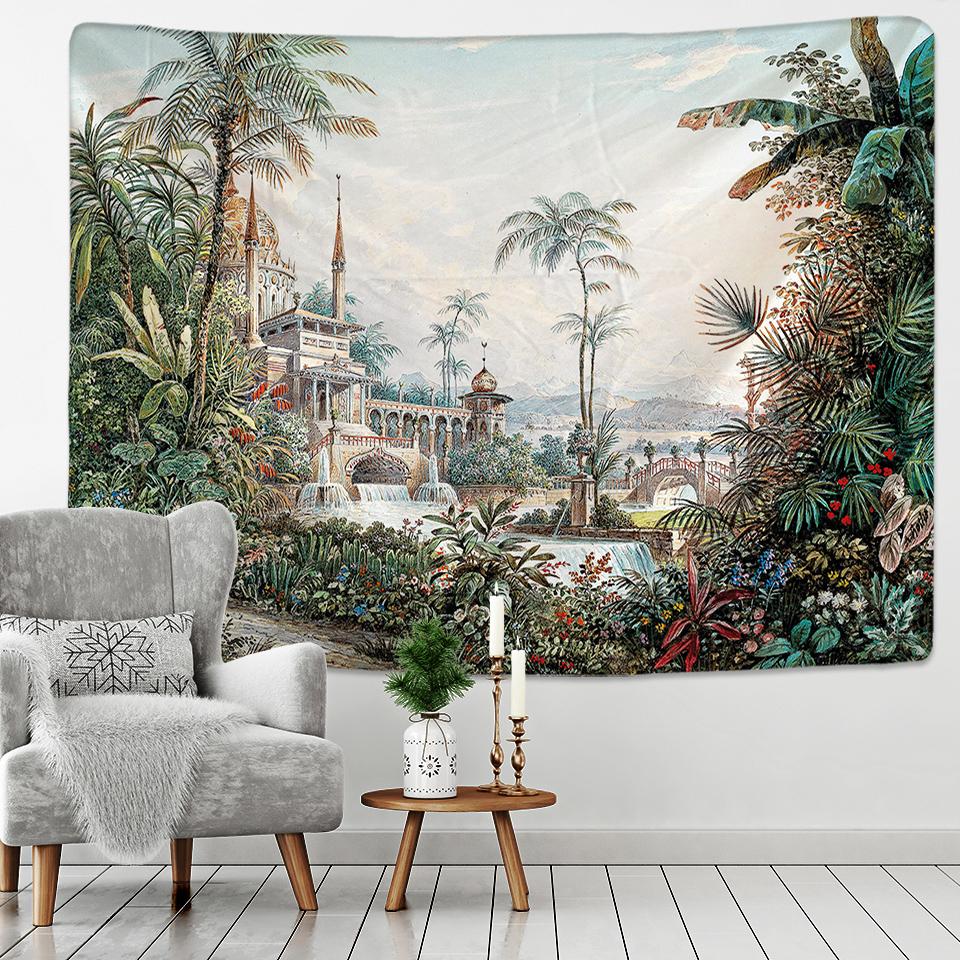Customizable Palm Tree Tapestry Wall Hanging Tropical Leaves Floral Pattern Wall Beach Mat Animal Background Rug Tapestry