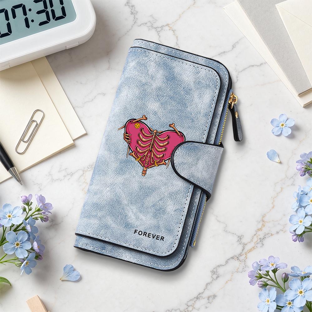 Gothic Skeleton Heart Pattern Long Wallet Forever Fashion Multifunctional Daily Cash Card Storage Purse