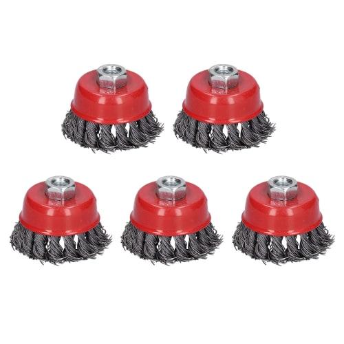 5-Piece Twisted Wire Cup Brushes, Heavy-Duty Polishing Steel Grinder Accessories, Approx. 2.6-Inch Diameter
