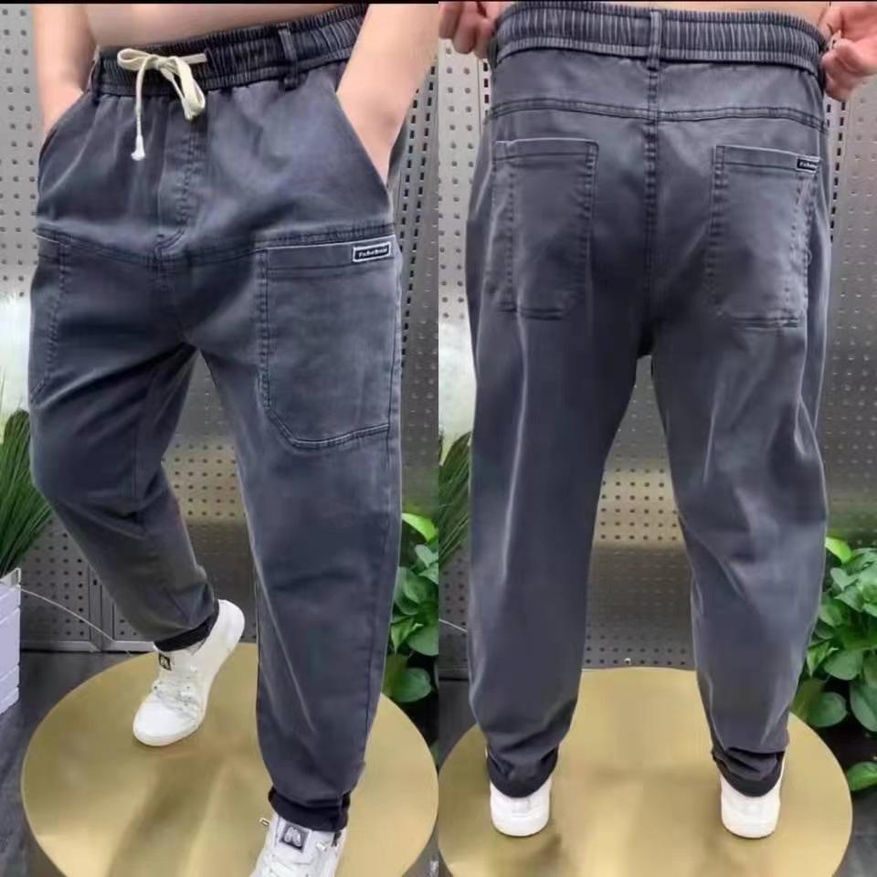 Vyriškos laisvalaikio tiesaus kirpimo džinsai su elastingu juosmeniu Darbinės kelnės Vasarinės Papildomo dydžio Laisvo kirpimo Medvilninis tamprus džinsas Jaunimo tendencija