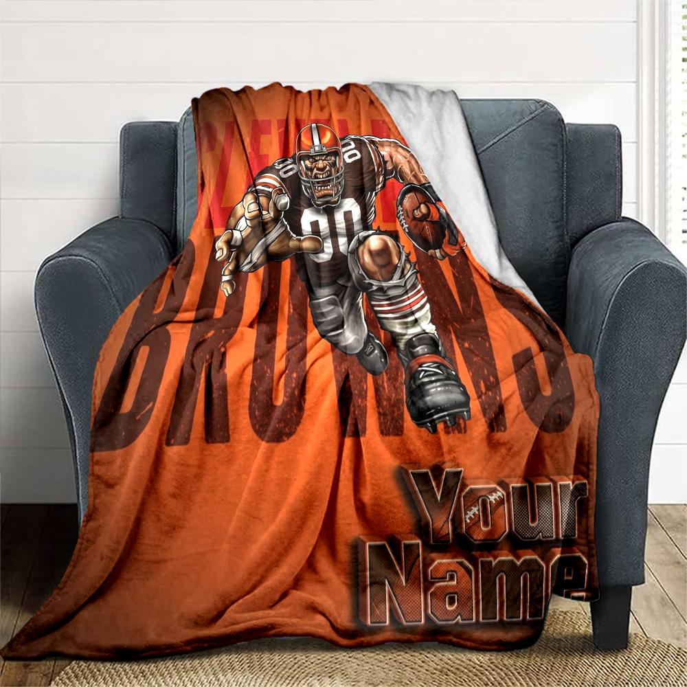 Name Custom Cleveland Browns Print Flannel Blanket High Quality Warm Comfortable Cover for All Seasons Perfect for Gifts Home Decor