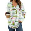 Women's Fashion Hoodies V Neck Long Sleeve Christmas Printed Drawstring Casual Loose Pullover Tops