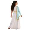 Kids Girls Greek Toga Costume with Shawl Gold Trim Metallic Waist Sleeveless Back Zip Dress for Halloween Themed Cosplay