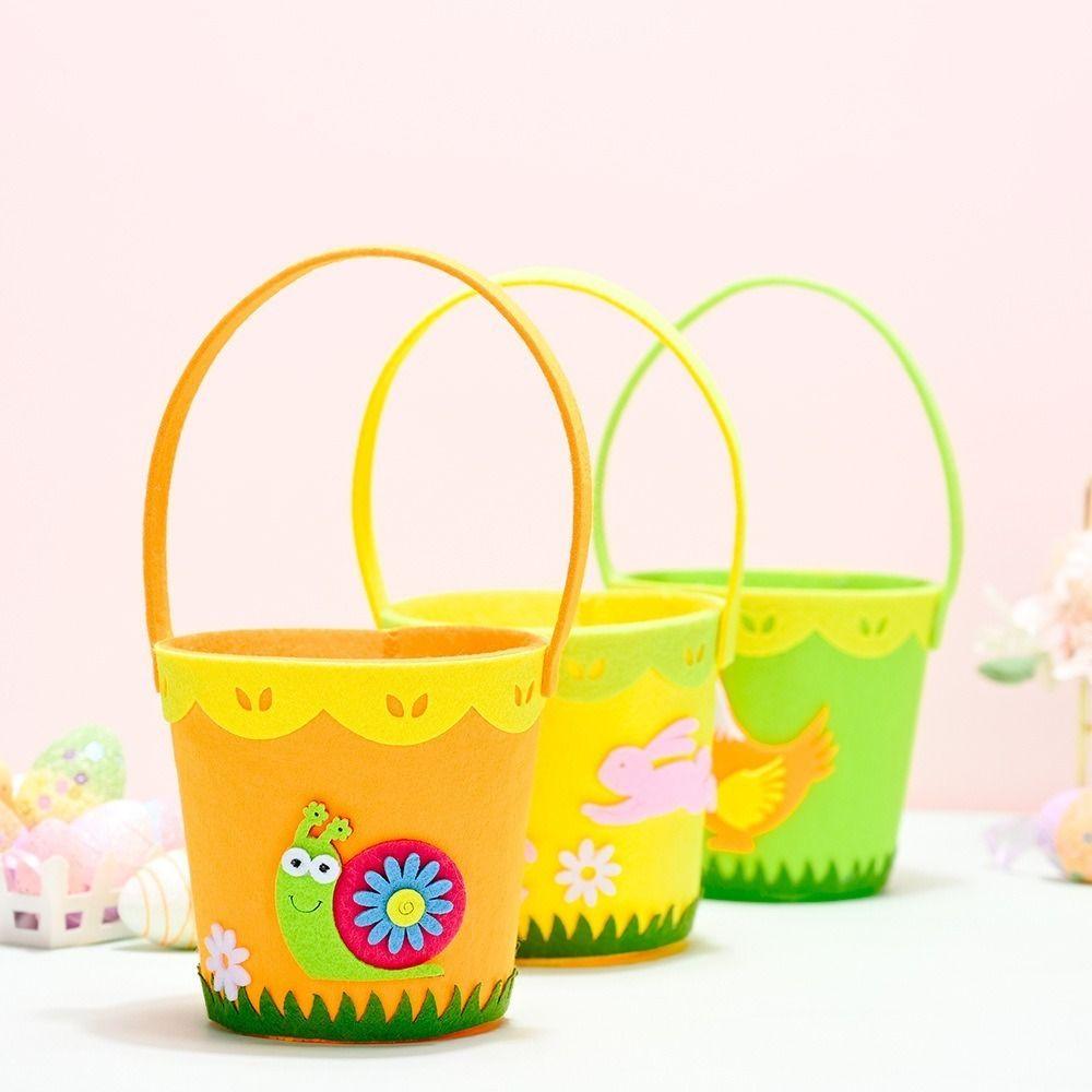 Cartoon Rabbit Egg Basket Colorful Chicken Tote Bag Easter Candy Gift Bag  for Home Decoration