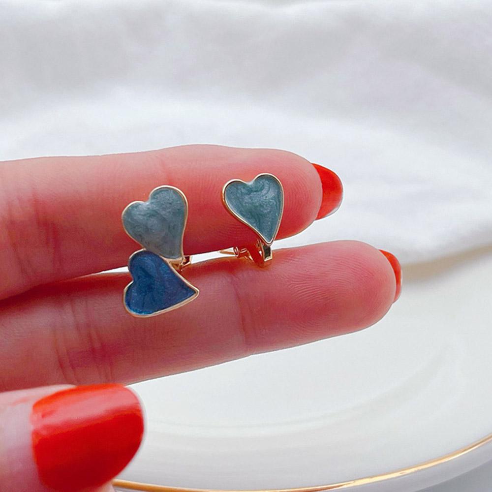 Fake Piercing Blue Enamel Heart Clip On Earrings Geometric Jewelry Ear Cuff Party Gift Aretes