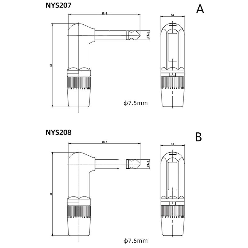 Rean Buchse 6,35 mm TS TRS 90° L-förmiger Winkelstecker Stereo / Mono 2 3-polig 6,5 1/4 Mikrofon Gitarre Audio Nys207 208