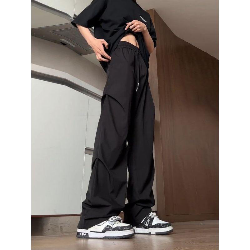 Black Stylish Pants for Women, Autumn Quick-Dry American-Style Parachute Cargo Pants, Loose Fit, Petite Yamamoto Pants