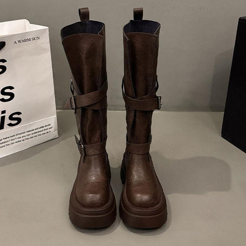 

Ботинки с пряжкой на ремне на толстой подошве, локомотивные, осенние, новые, супер огонь, ретро, универсальные, рыцарские, увеличивающие рост, универсальные 40 коричневый