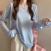 Plus Size Korean Summer Ice Silk Blouse - Long-Sleeve Sunscreen Loose Fit T-Shirt
