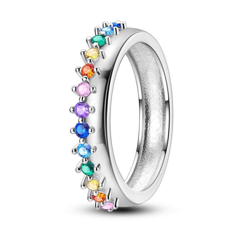 Pandach Genuine Copper Color Luxury Rings Colorful Polygonal Cz Round Lucky Flower Rings For Women Jewelry Creation Engagement Wedding Present