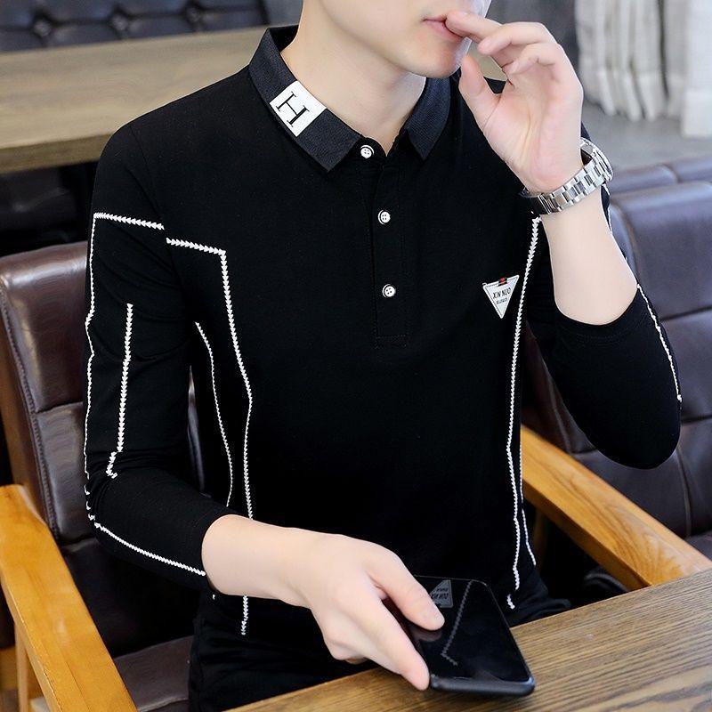 Pure Cotton Long-sleeved POLO Shirt Men's Shirt Collar T-shirt Spring Autumn Fashion Handsome T-shirt Top