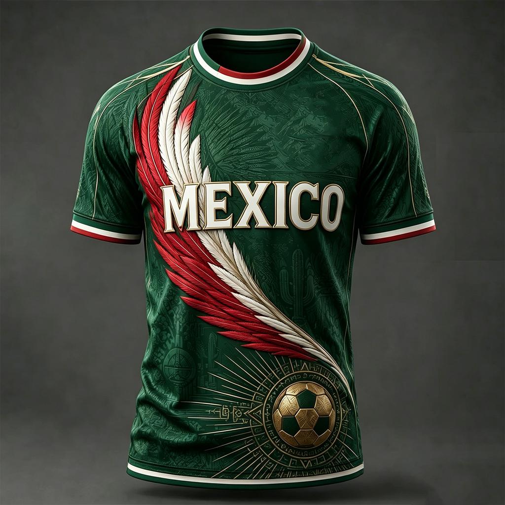 Men's Casual Round Neck Short Sleeve T-Shirt Lightweight Breathable Soccer Print with Mexico Graphic
