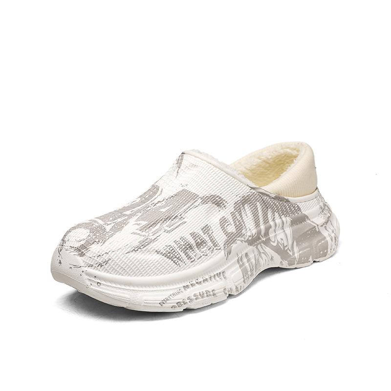 

Мужские зимние тапочки из хлопка с принтом, с закрытой пяткой, теплые, новые, на толстой подошве, из бархата, водонепроницаемые и нескользящие, хлопковые туфли, мужская уличная обувь, мужская обувь 44-45