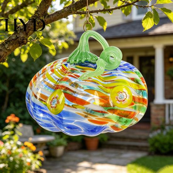 Pumpkin Ornament Mini Hand Blown Glass Ornament, Collectible Thanksgiving Halloween High-quality Faux Crystal Hanging Decoration for Fall, Harvest