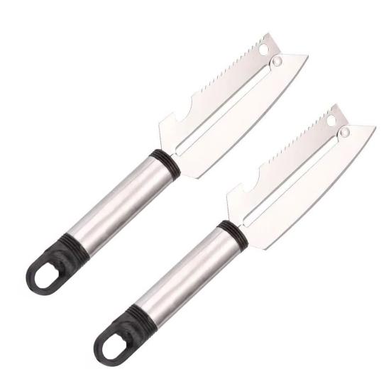 2Pcs Multifunctional Peeler 2 in 1 Stainless Steel Fruit Vegetable Peeler with Non-Slip Grip Curved Blade Built-in Bottle Opener Kitchen Tool for