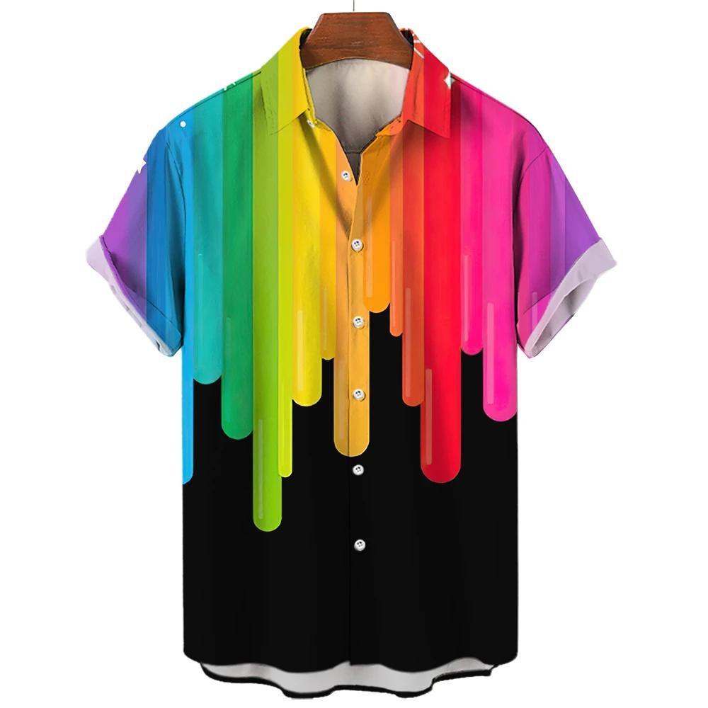 Hawaiian Men's Shirts Happy Pride Month Rainbow Design Summer Trends Casual Streetwear Men's Clothing Men's Short Sleeve Shirts