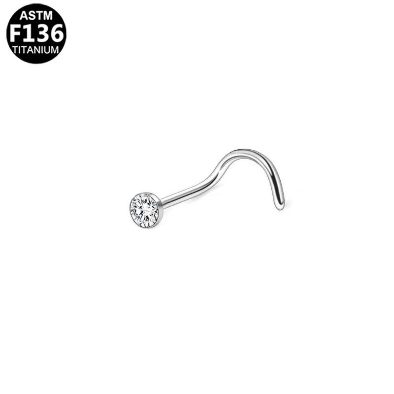 Classic F136 Titanium Zircon Nose Stud with S-Bar Piercing