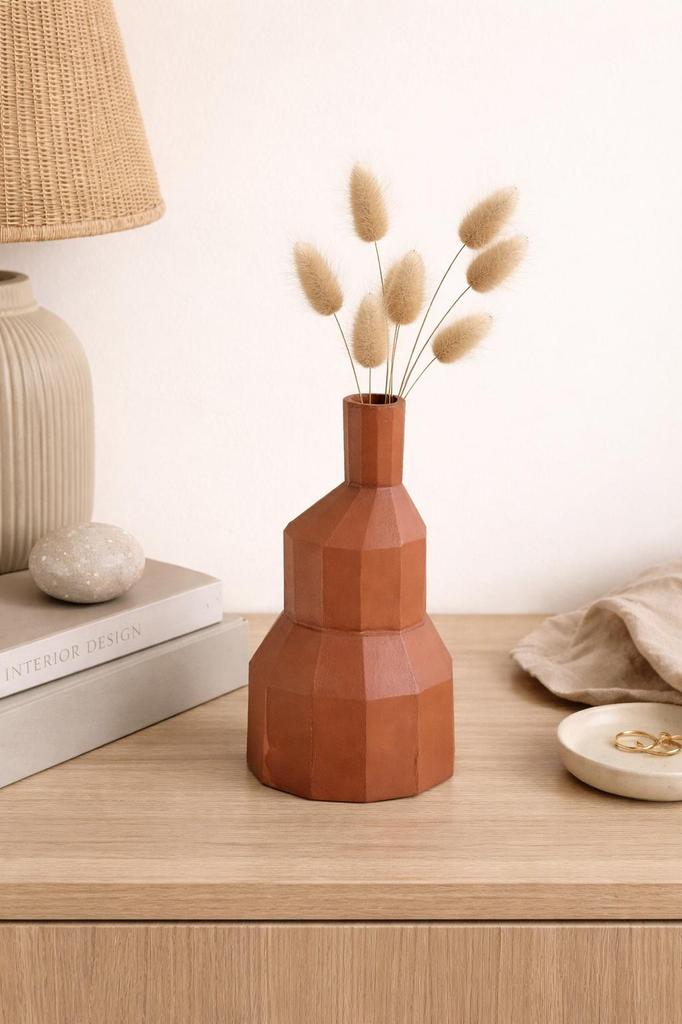 Terracotta Aluminium Vase | Modern Geometric Table Decor