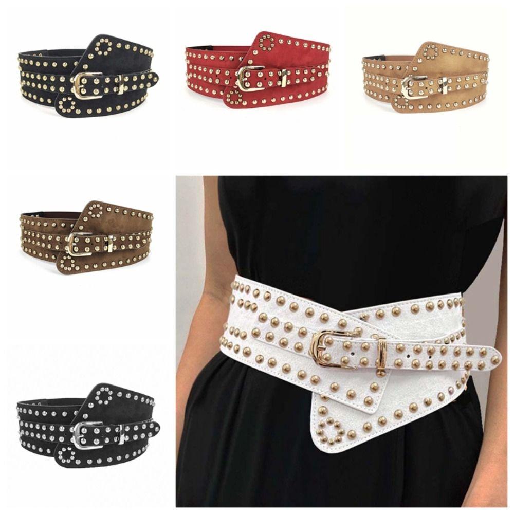 Adjustable Rivet Wide Waistbands Punk Style Irregular Leather Belt Y2K Cool Girls Belt for Gift