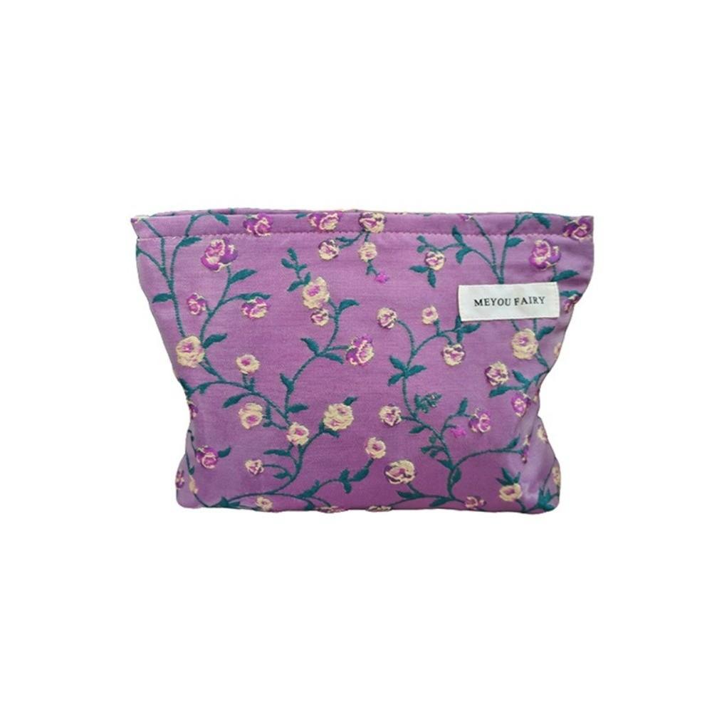 Portable Flower Pattern Makeup Bag Large Capacity Zipper Closure Cosmetic Storage Pouch Cosmetic Bag Travel Toiletry Pouch