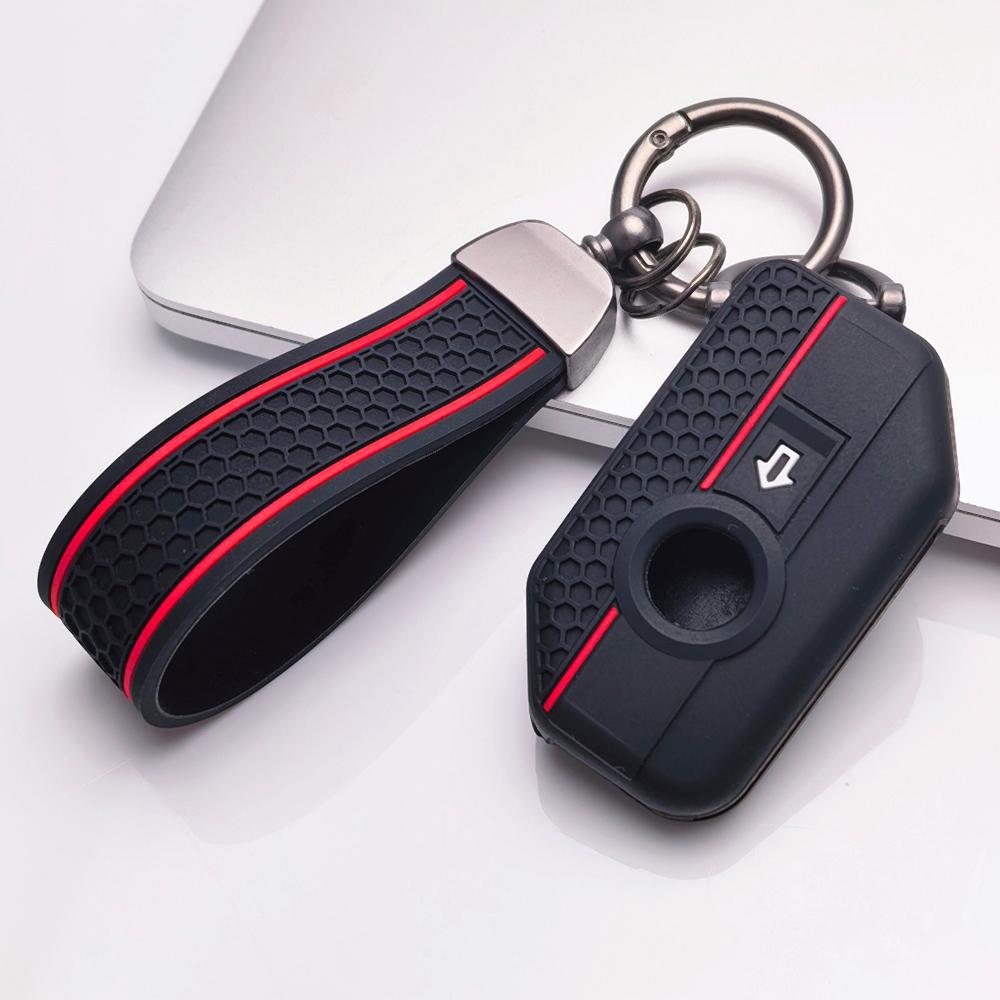 Silicone Key Cover with keychain for BMW Motorcycle 2 Button Smart Key, Fits BMW R1200GS R1250GS F750GS F850GS K1600GT, Shockproof Key Fob Holder