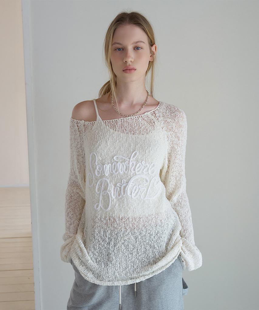 Sseomweeobeoteo Ss New Letter Long Sleeve Knit - Ivory